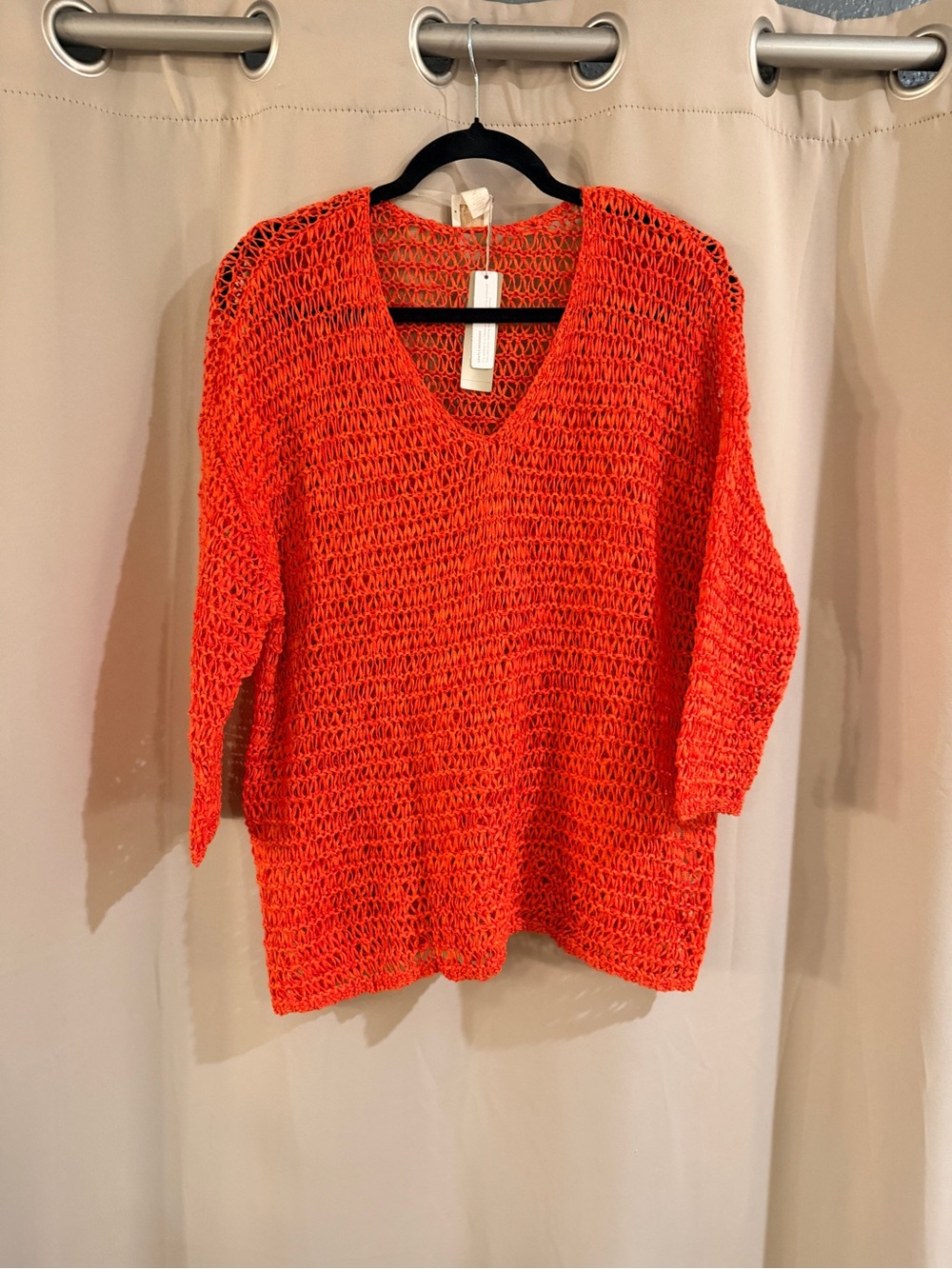 Chico's Bright Orange Open-Knit V-Neck Sweater